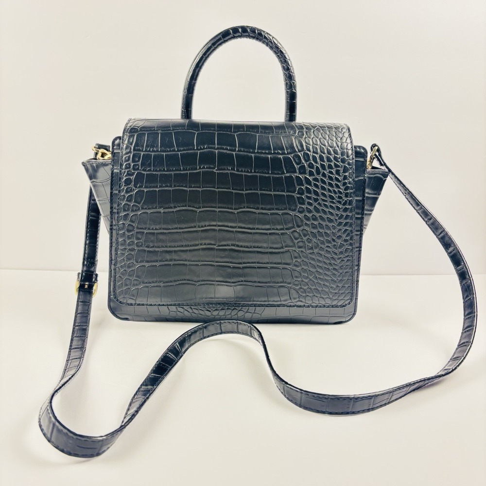 A New Day Black Croc Embossed Tote Bag Satchel Crossbody Handbag Gold Hardware